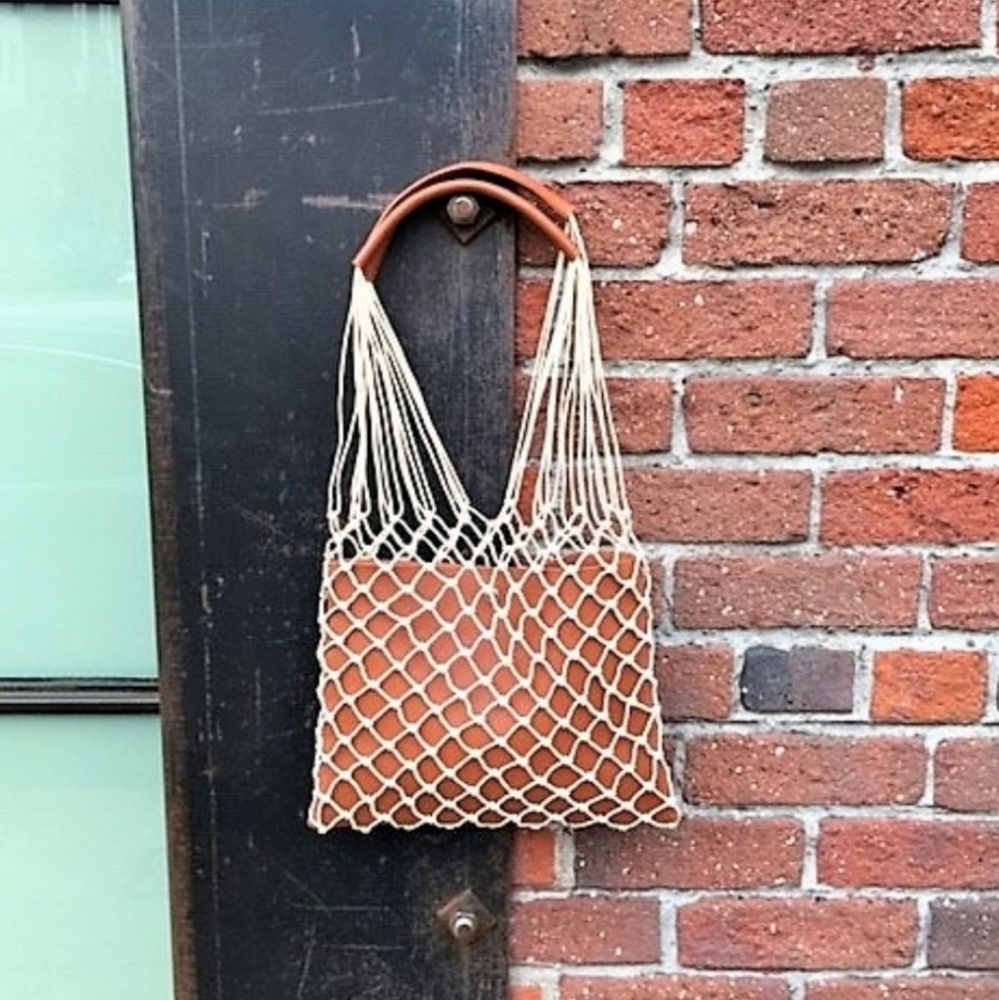 Tan or Black Faux Leather Open Netting Purse